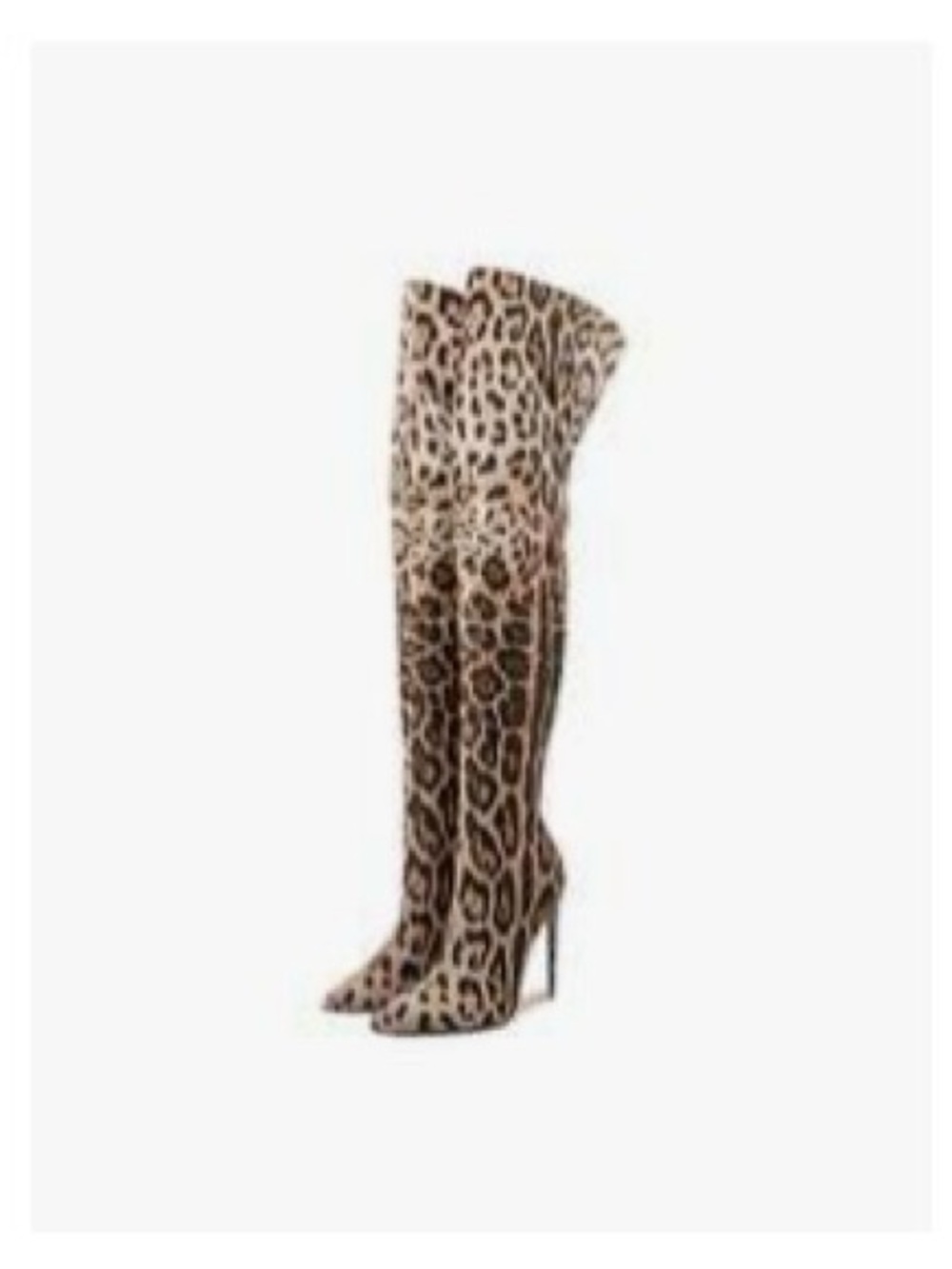 Leopard Print thigh high Stiletto Boots - Brown/Black - Picture 2 of 5